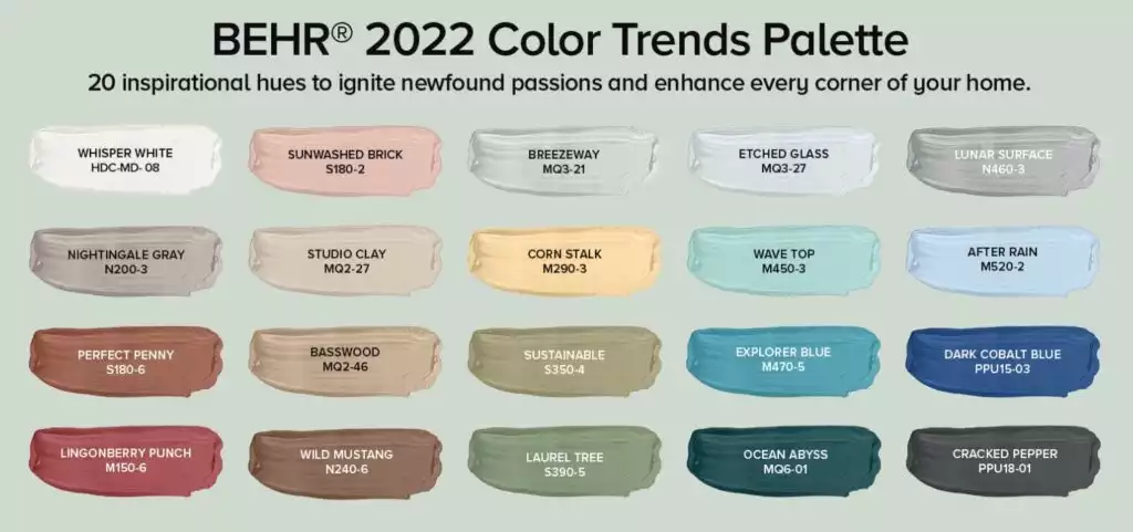 Behr Color Trends Palette 2022