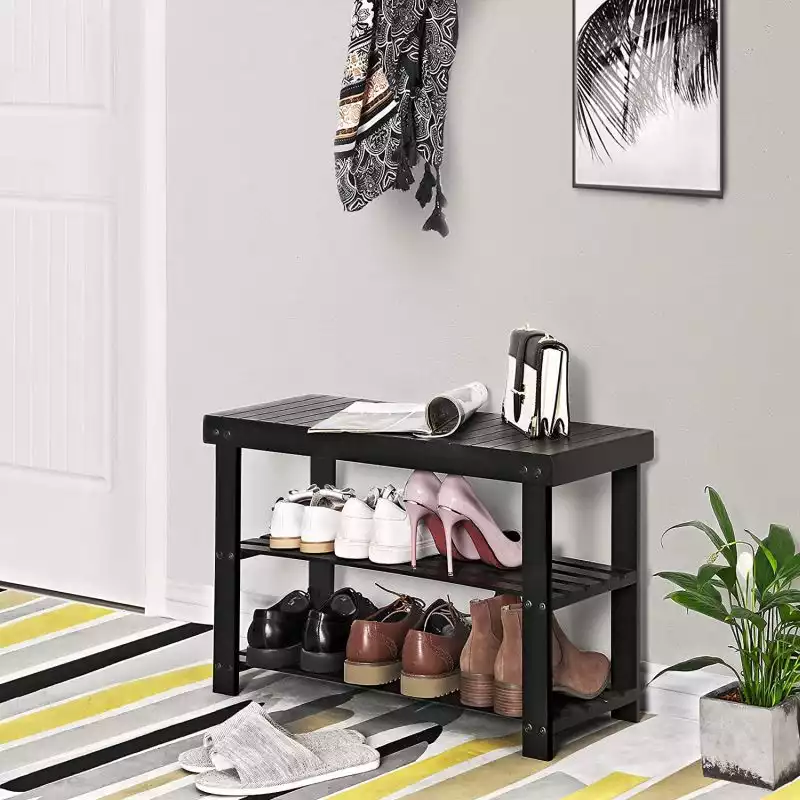 SONGMICS Black Shoe Rack Bench