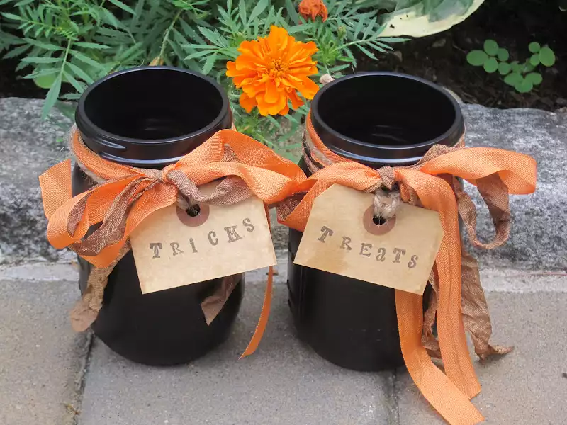 Black Spray-painted Mason jars