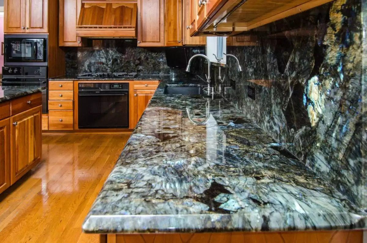 Blue Labradorite Countertops and Backsplash