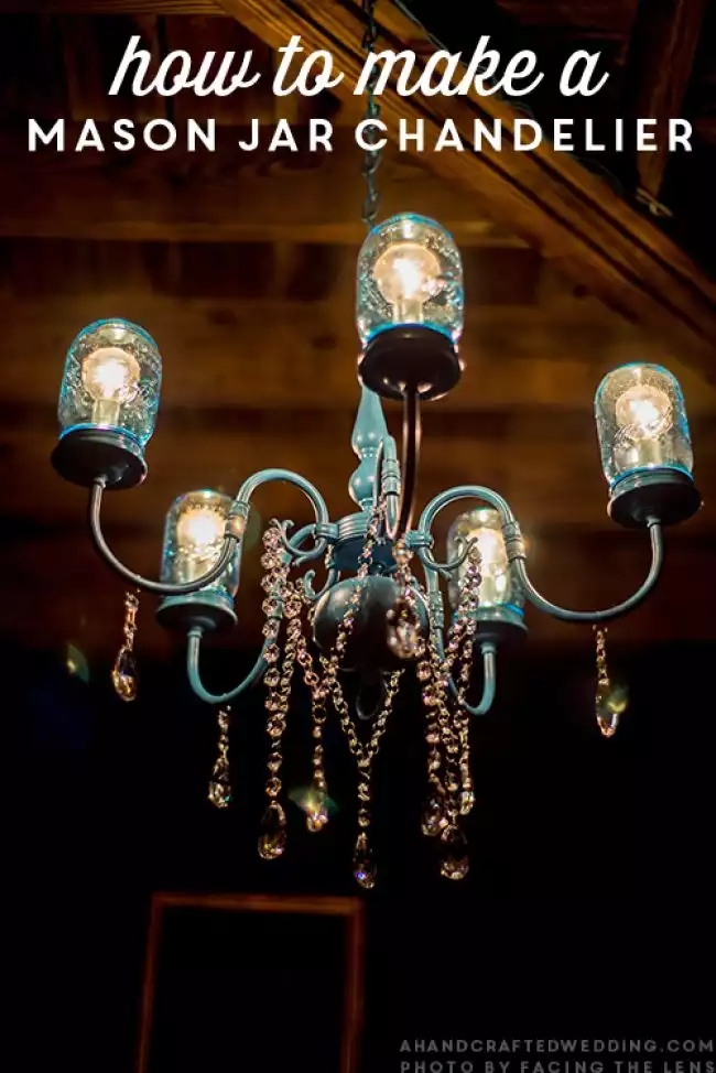 Blue mason jar chandelier