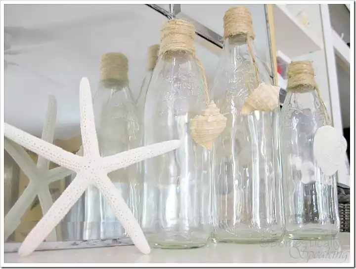 Bottle with shells and twine