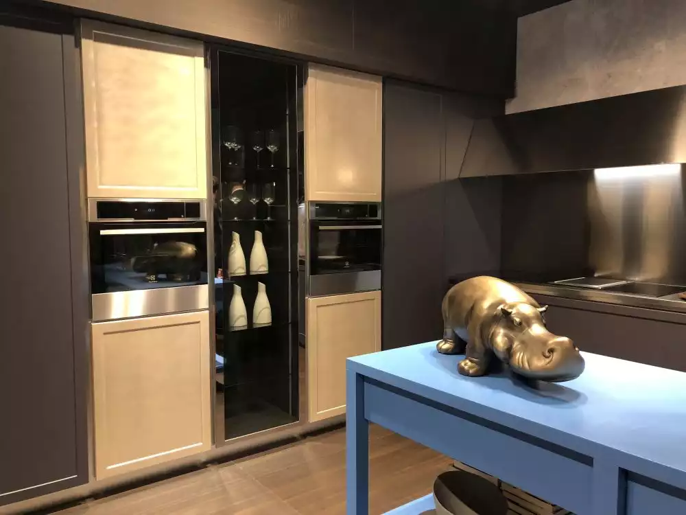 Brown and cream kitchen layout