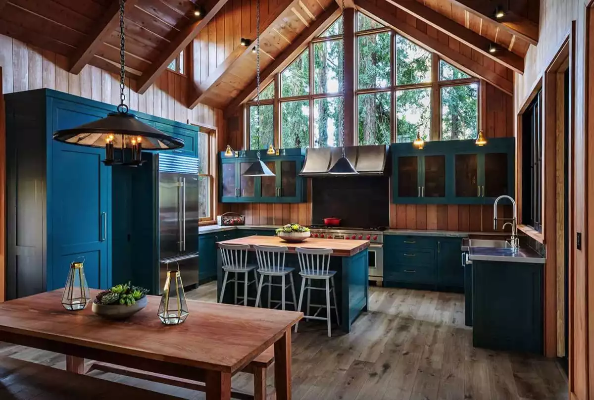 Cabin Kitchen With Bold Color