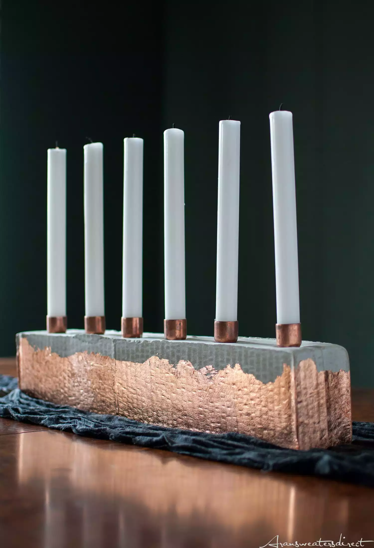 Cement and copper candle centerpiece