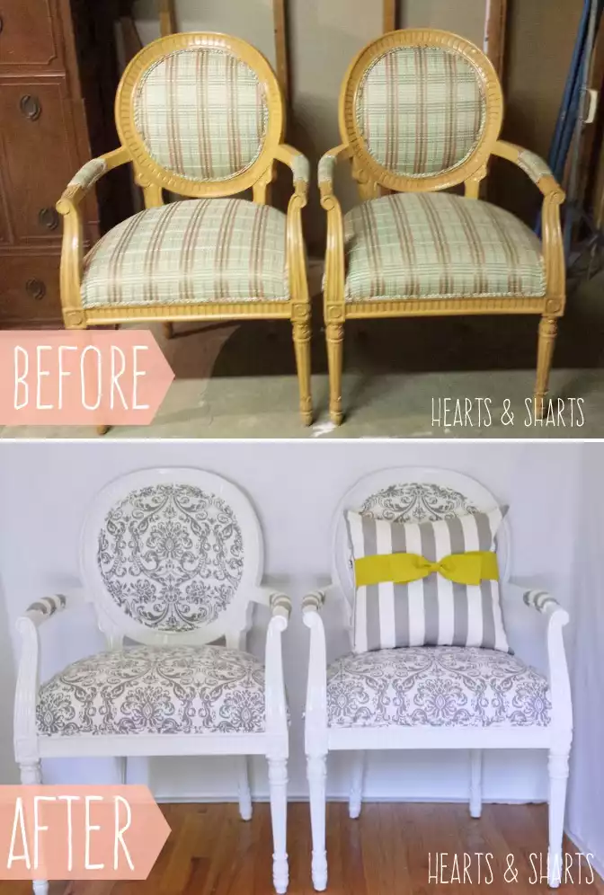 Chair makeover from gold accents to white