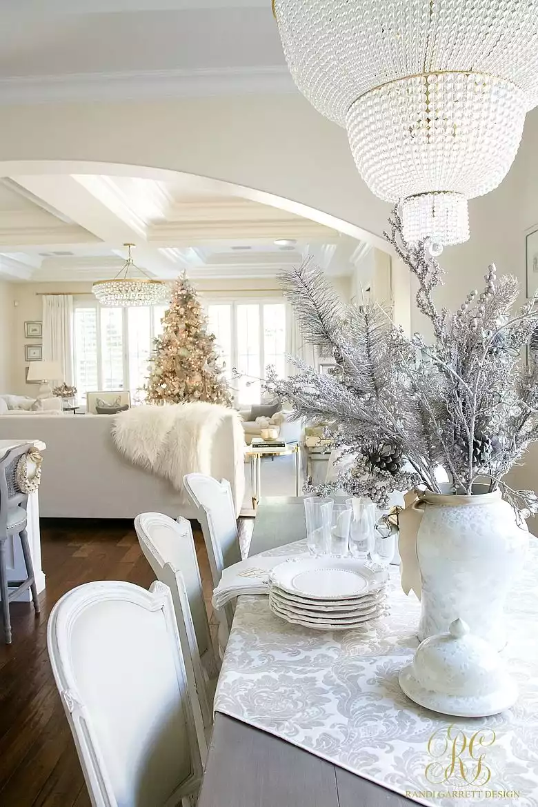 Christmas home decor with silver and gold - Dining area