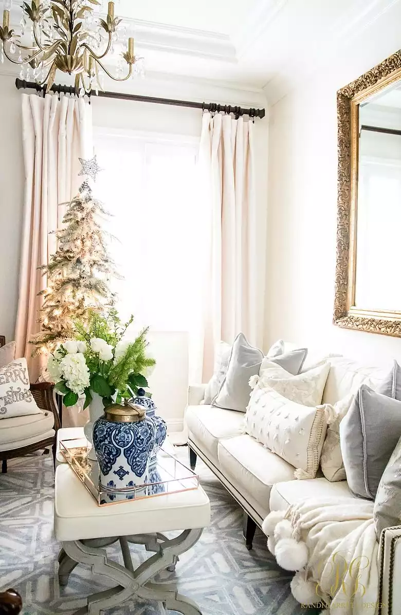 Christmas home decor with silver and gold - Living area