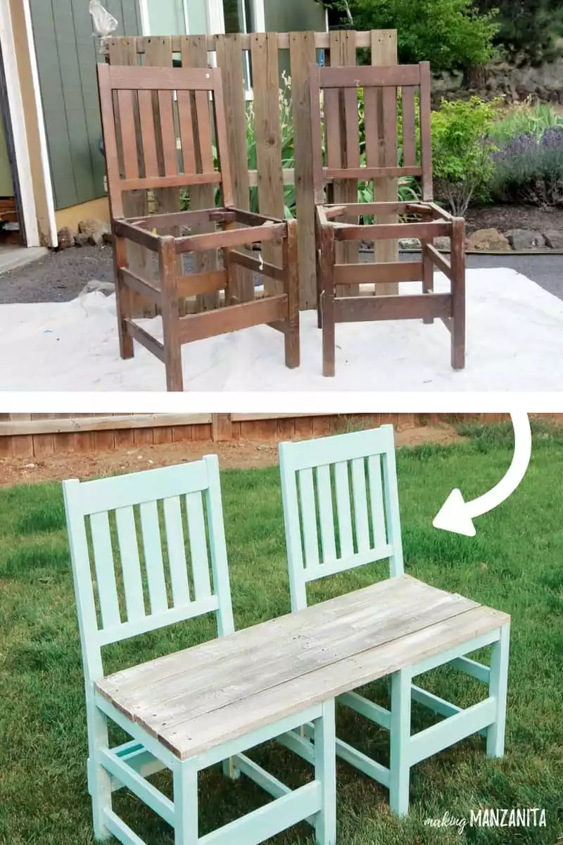 A couple of old chairs turned into a garden bench