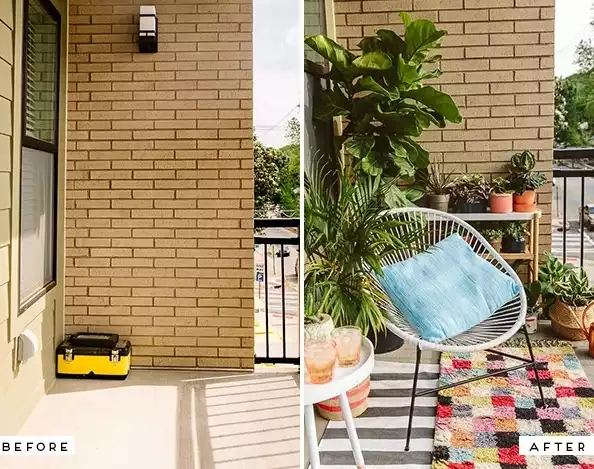 Colorful before and after balcony