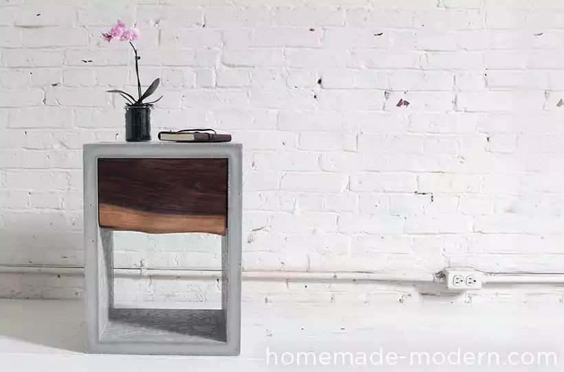 Concrete and live edge wood nightstand