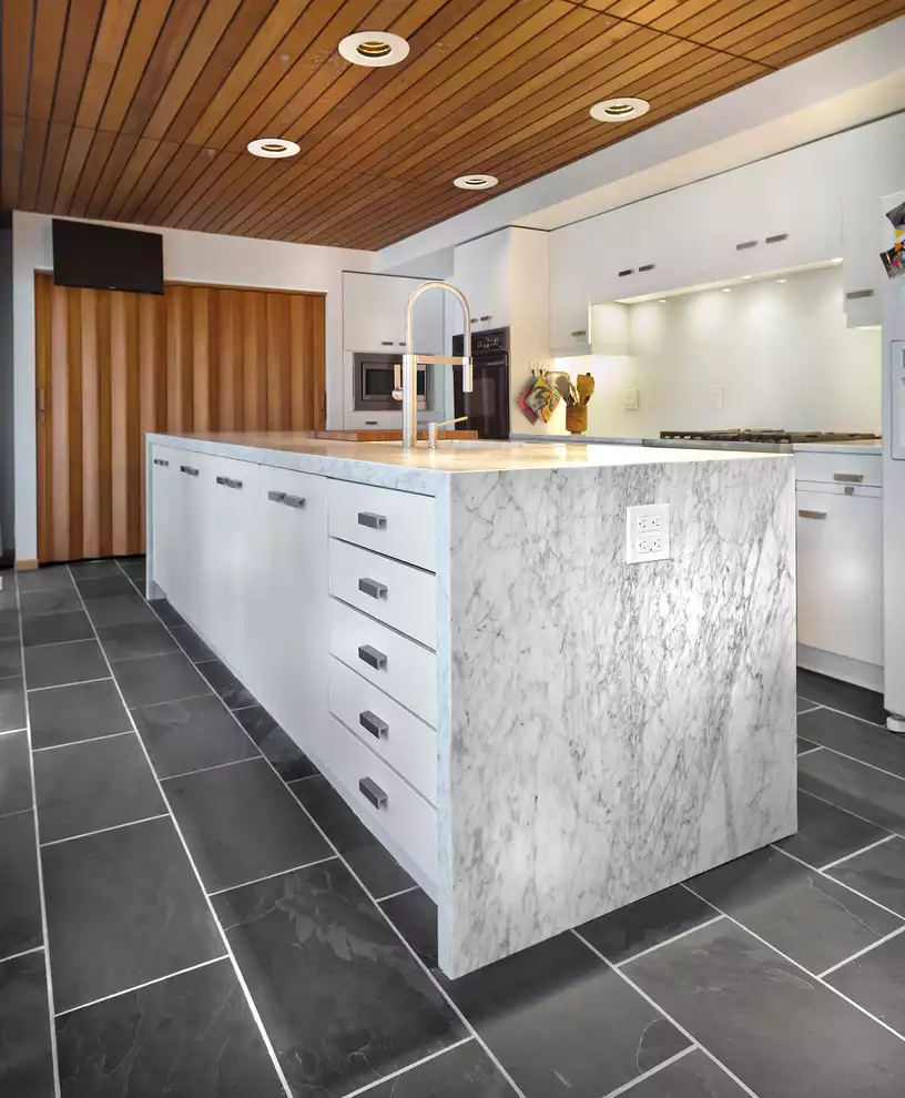 Contemporary Kitchen With Slate Floor Tiles