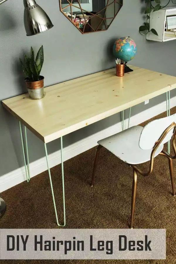 Contemporary desk with colored hairpin legs