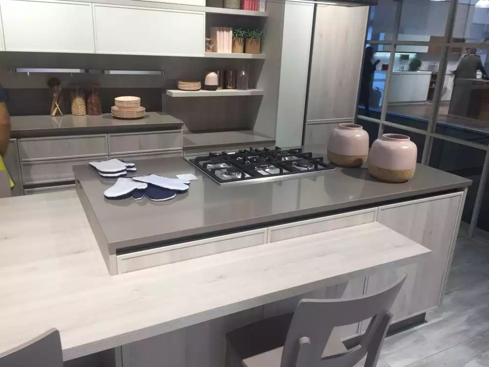 Cream brown laquared kitchen island with two levels