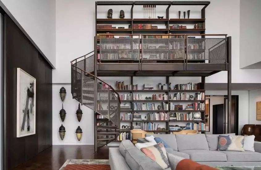 Custom made bookshelf with a dedicated spiral staircase