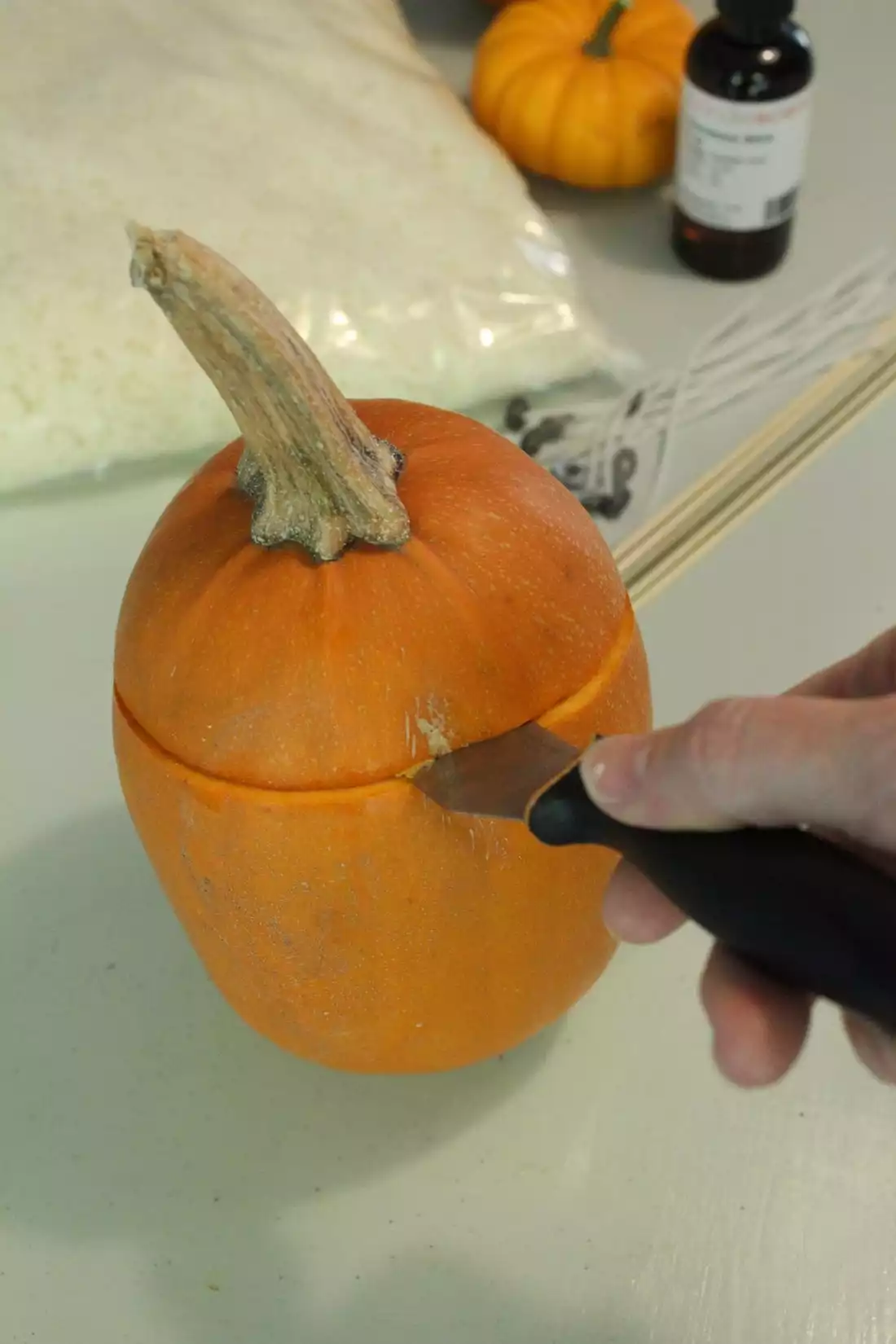 DIY Pumpkin Candles remove the inside