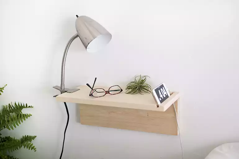 L-shaped floating shelf for tiny bedrooms 