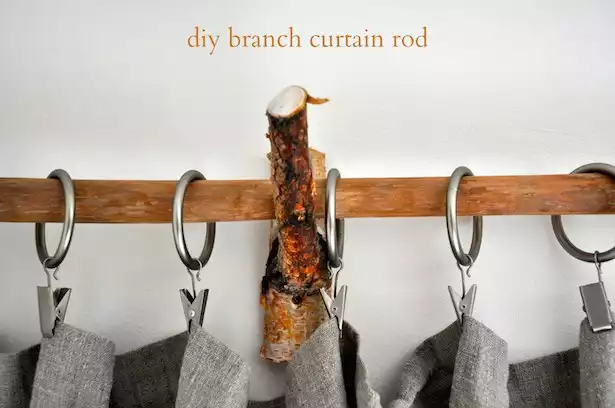 DIY rustic branch curtain rod