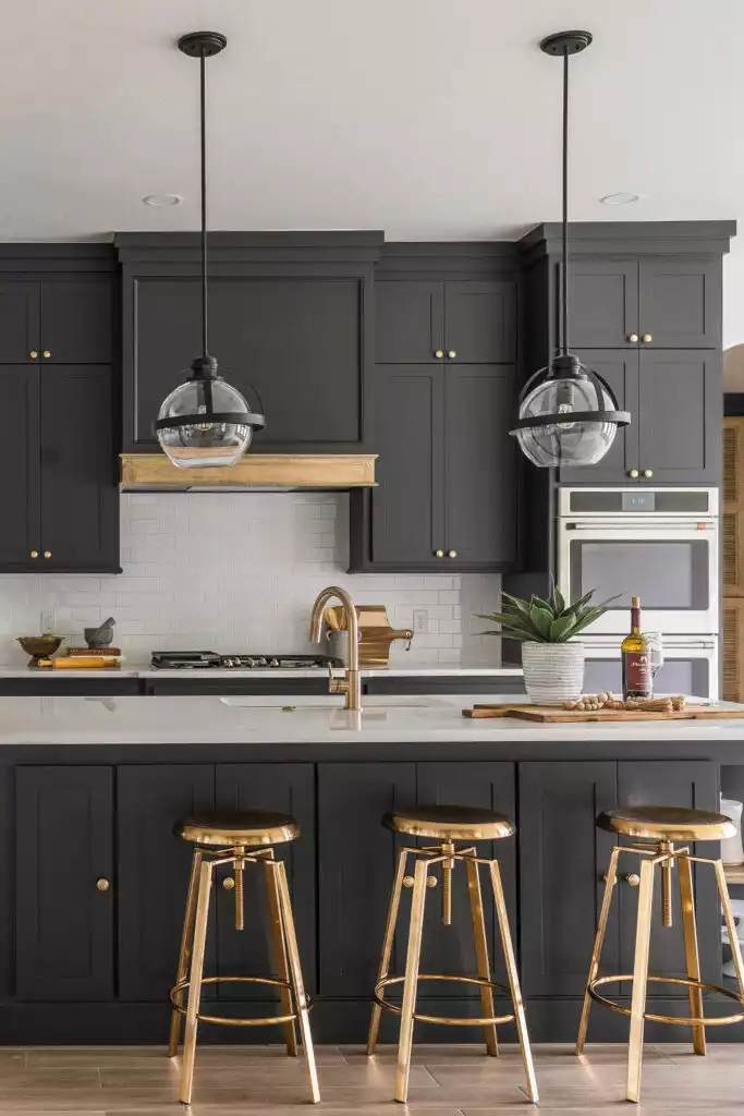 Dark Gray Cabinets and Copper Accents