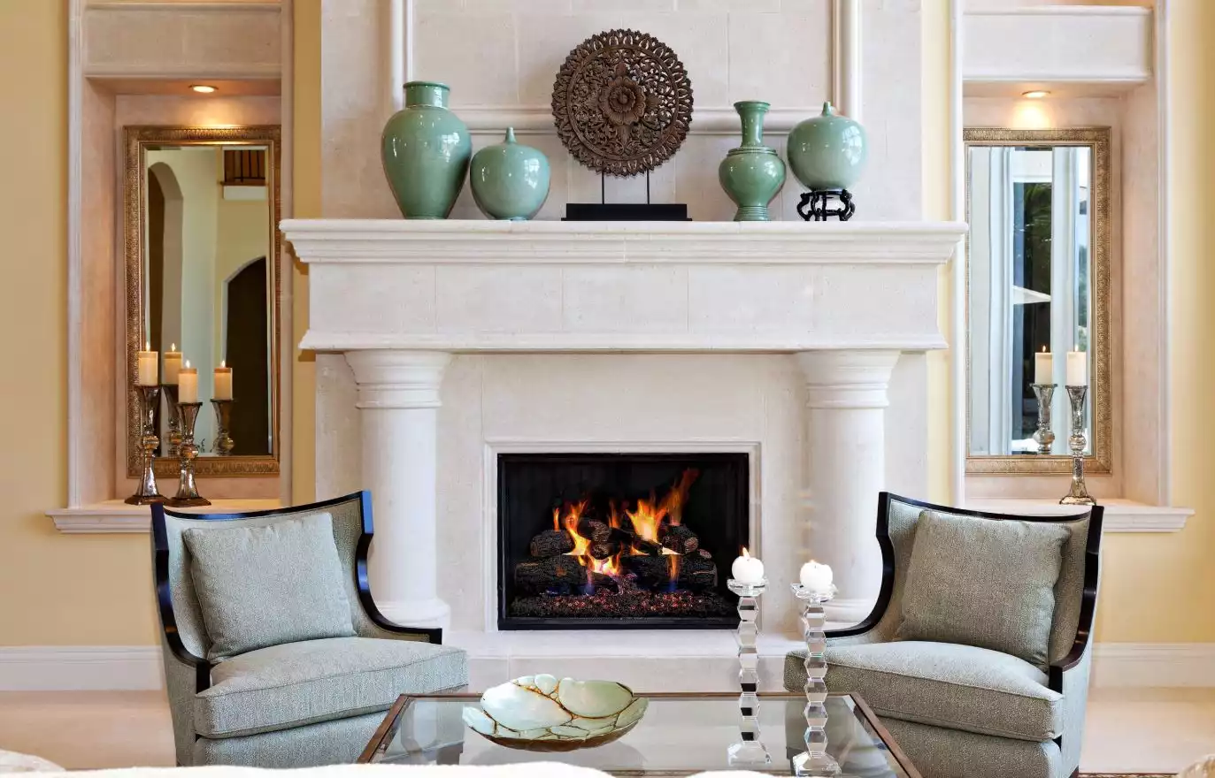 Decorating the fireplace mantel with vases