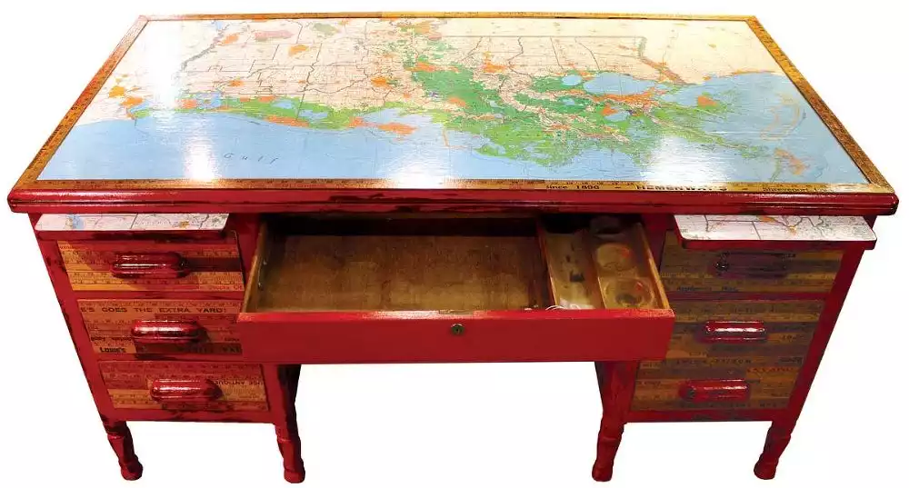 Desk with maps on top