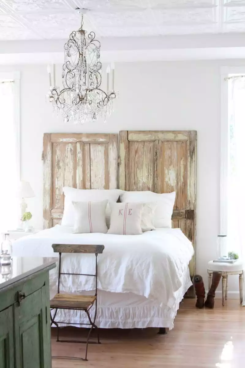 Doors used like headboard for a vintage look