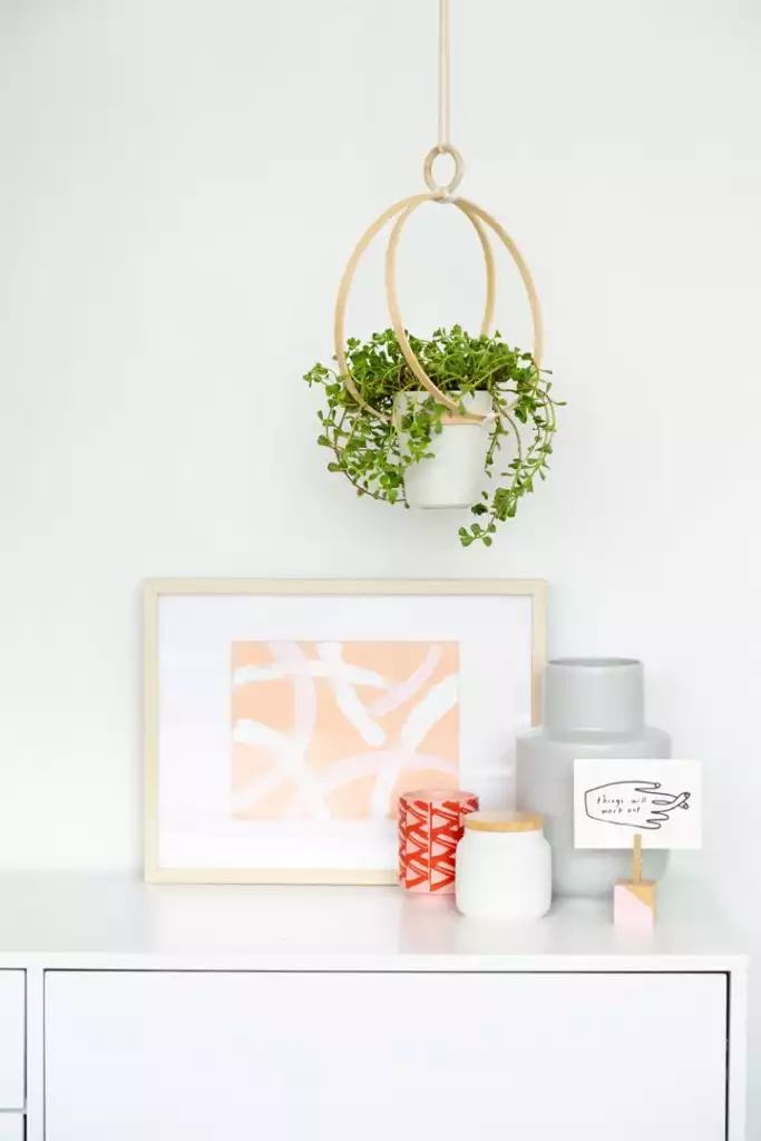 Embroidery hoop hanging planter