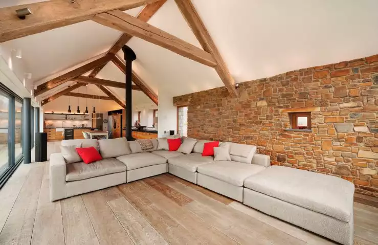 Exposed bricks and wood beams