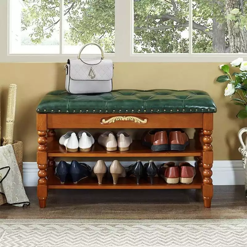 Fabric Upholstered Storage Entryway Bench