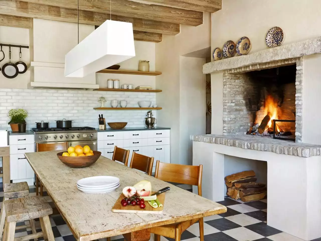 Farmhouse kitchen fireplace