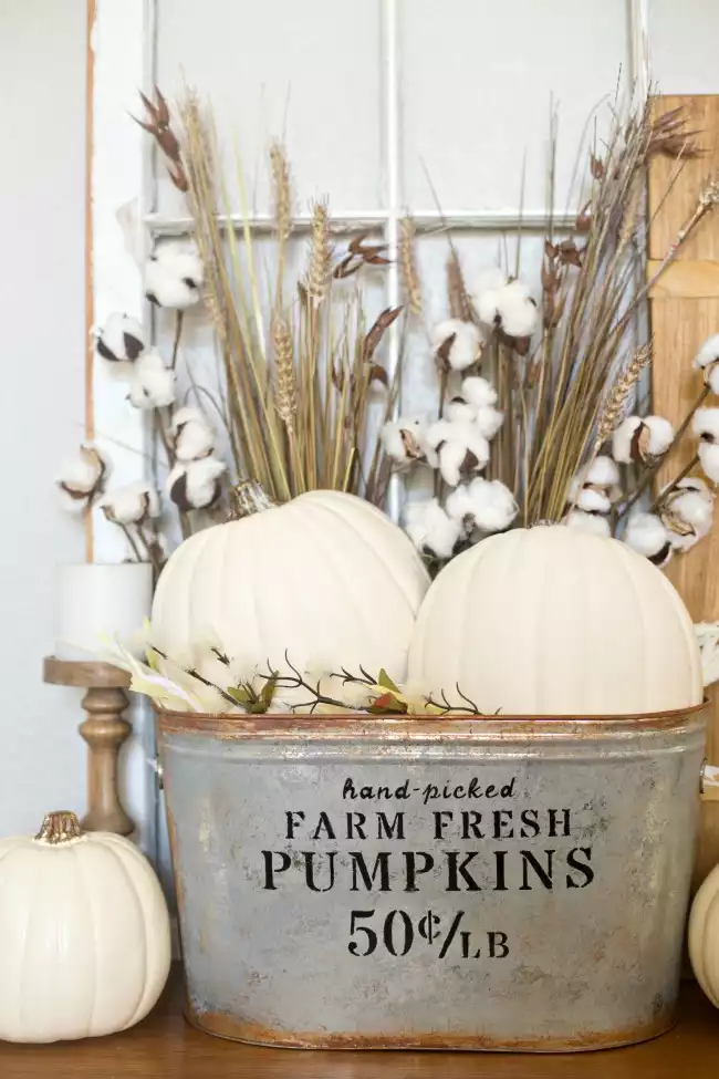 Farmhouse Pumpkin Bucket Display