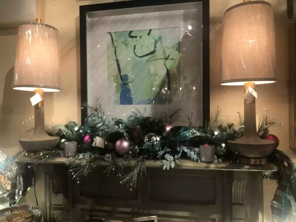 Fireplace mantel wreath and decor for christmas