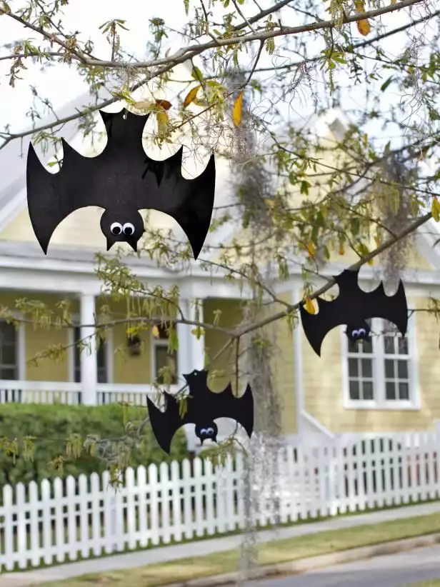 Foam bats hanging on tree