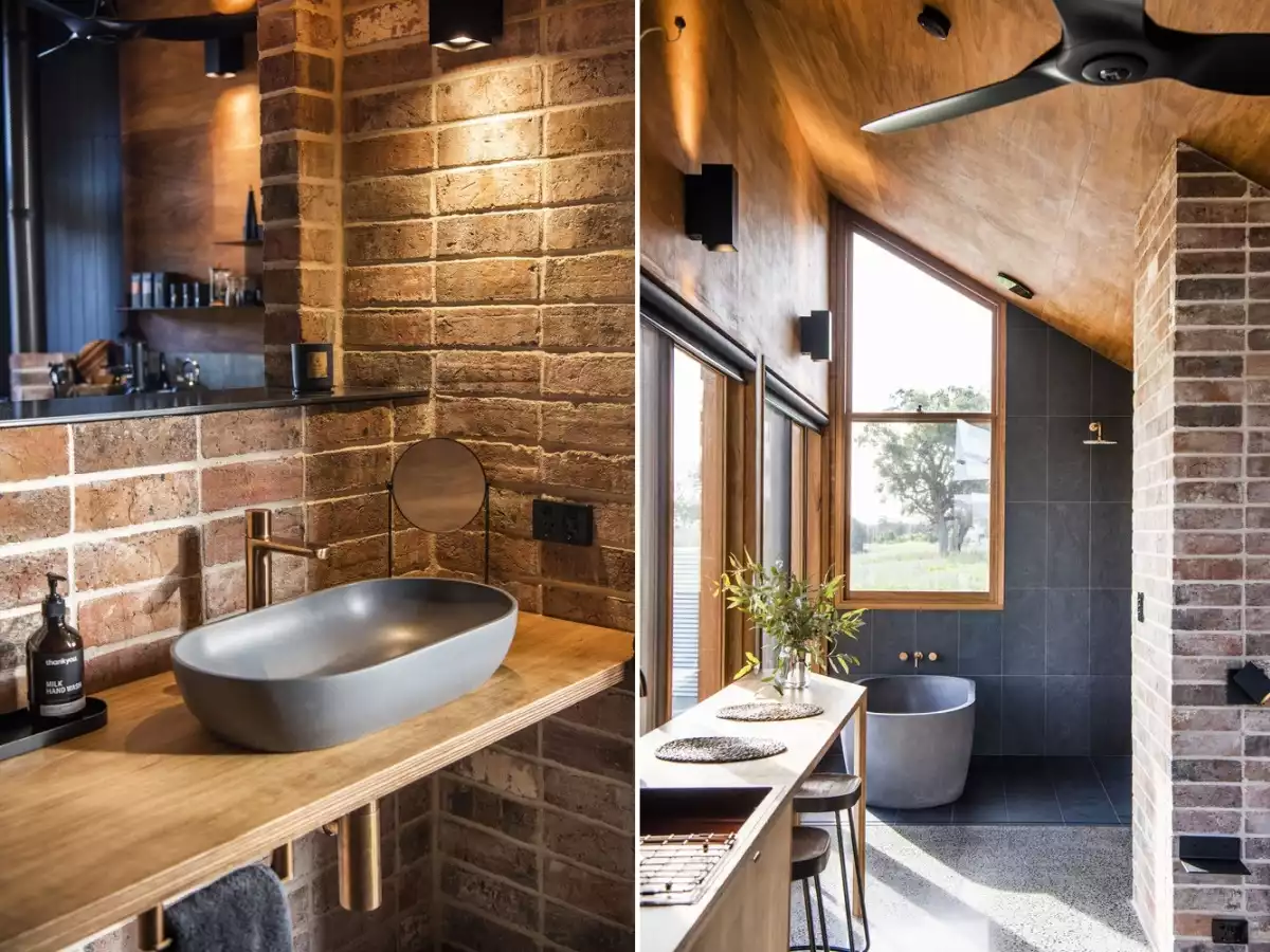 The bathroom has water-efficient fixtures for increased sustainability