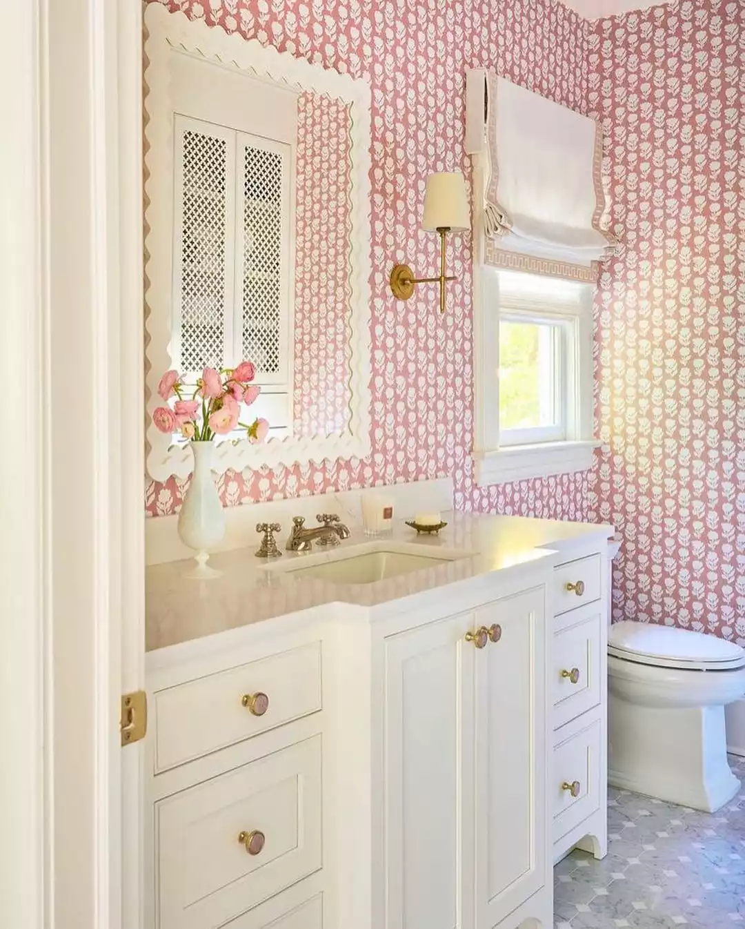 Grandmillennial Wallpapered Bathroom