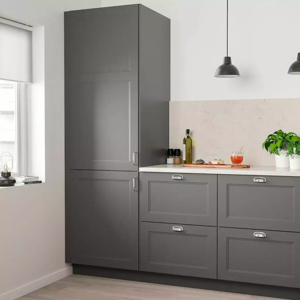 Modern Gray Kitchen Cabinets with Greenery