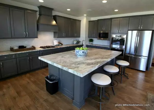 Gray Cabinets with Recessed Lighting