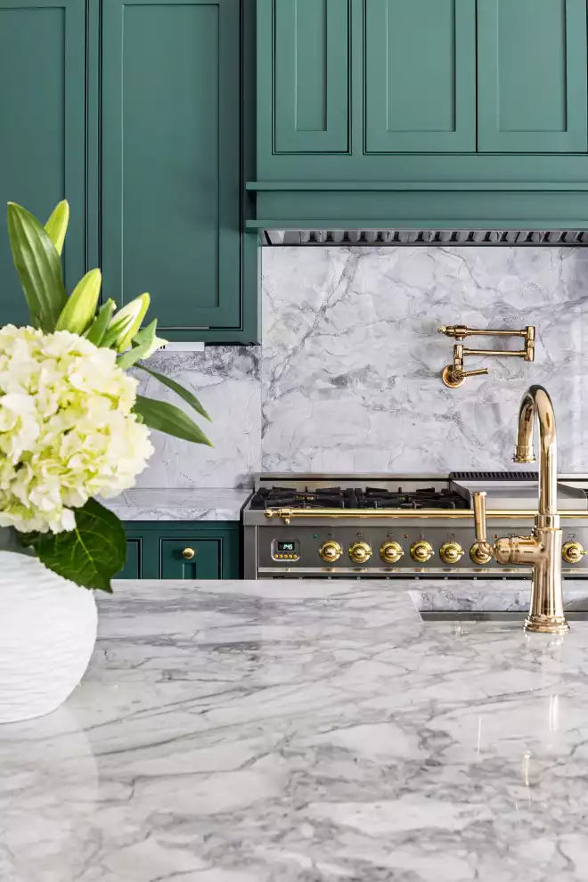 Gray and White Countertops and Backsplash in the Kitchen