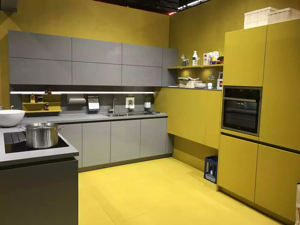 Gray Cabinets with a Yellow Gold Kitchen