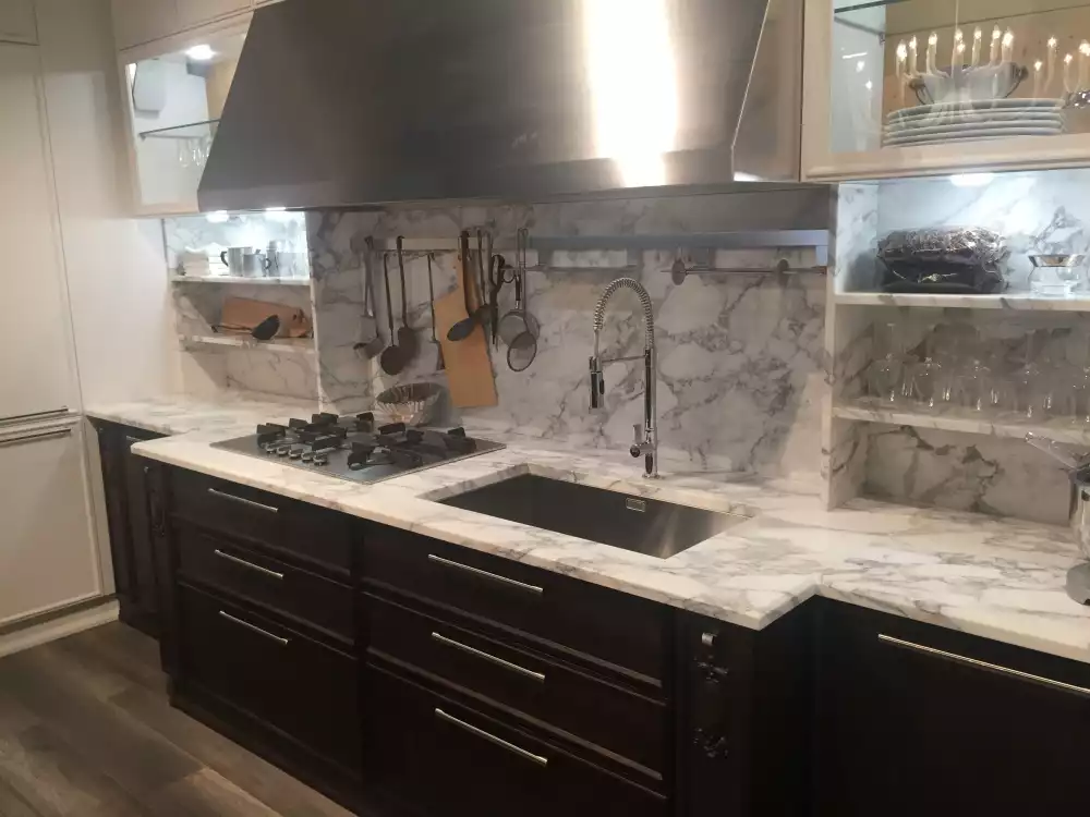 Grey veins marble kitchen for countertop and backsplash