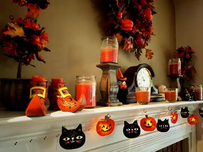 Halloween fireplace mantel