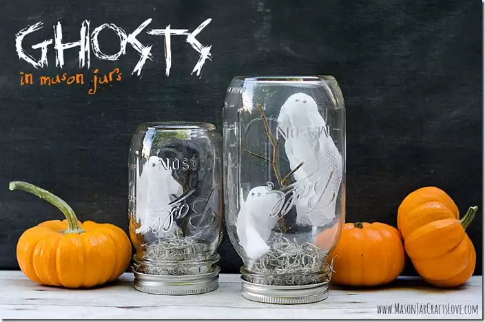 Halloween ghosts in mason jars
