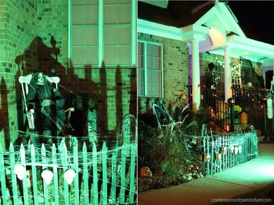 House decorated durring the night for Halloween