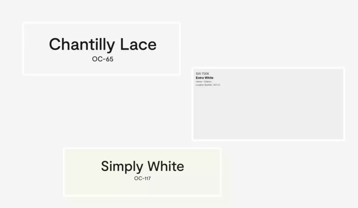 How does Chantilly Lace compare to Sherwin Williams Extra White and Benjamin Moore Simply White