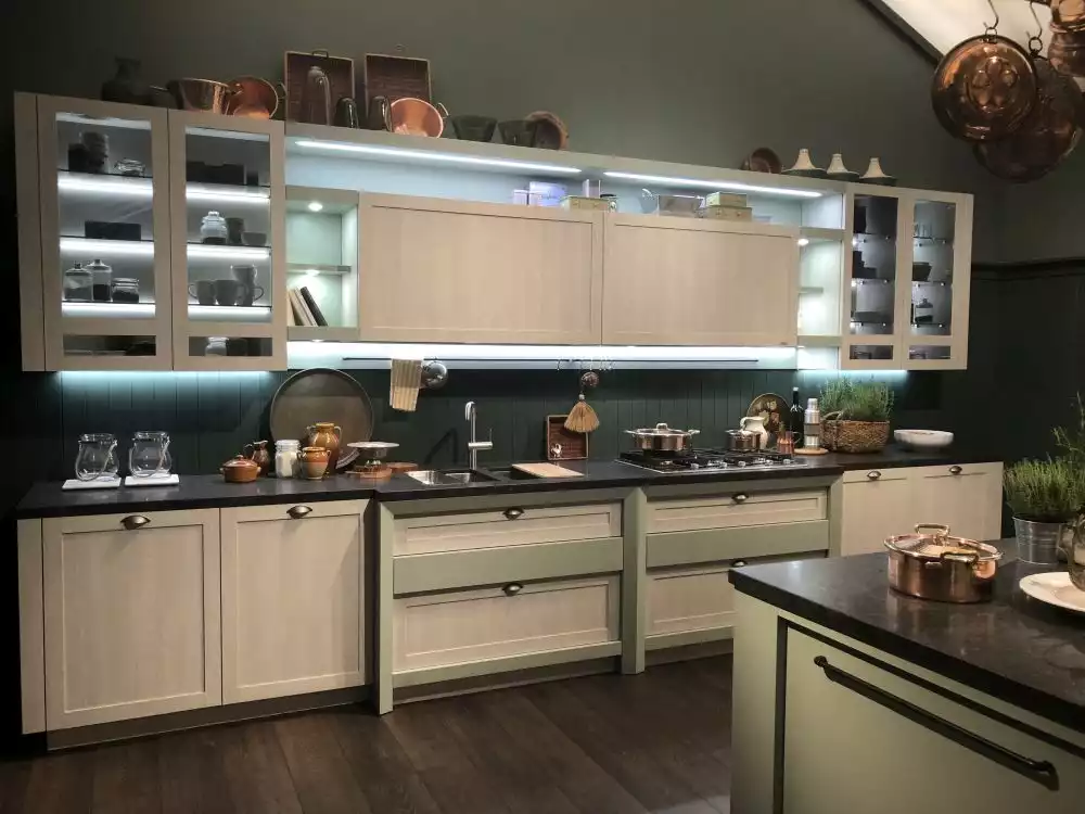 Kitchen cabinets with backlit lighting
