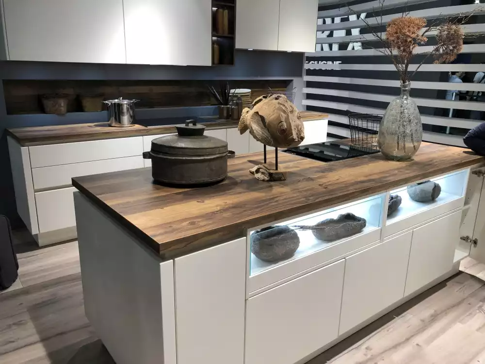 Kitchen island with cabinets and led lights