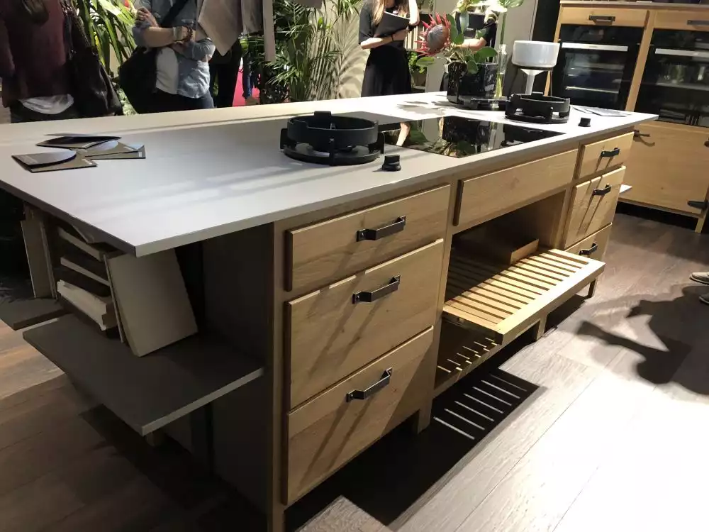 Kitchen island with storage drawers and stove