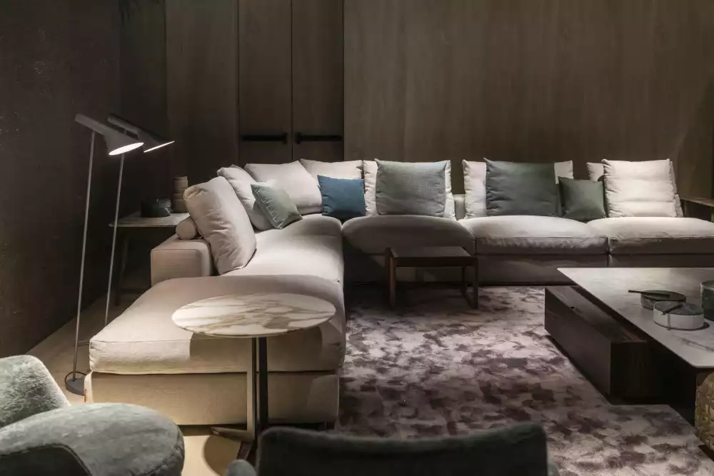 Large L shaped sofa with pillows