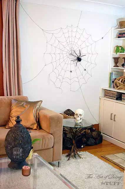 Living room spider web for halloween