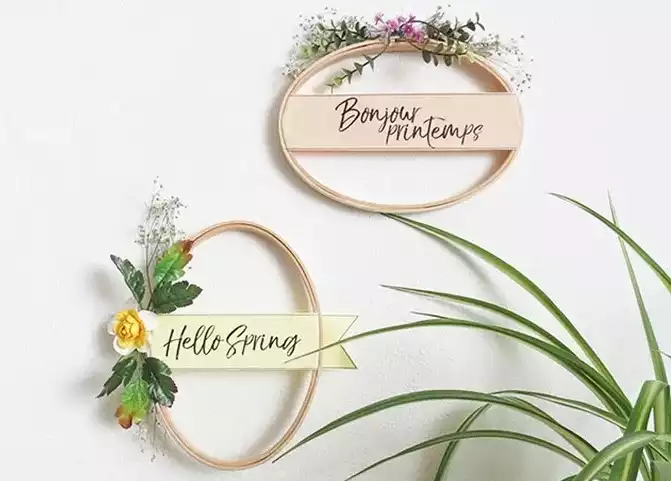 Spring wreaths with banners and flowers